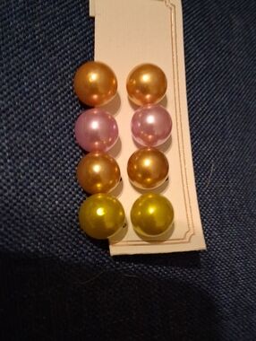 Fashion Jewelry Yellow and Pink Pearl Stud Earring Set